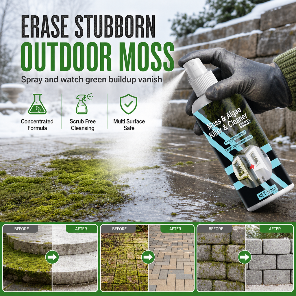 Erase Moss Instantly! Concentrated Outdoor Masonry Spray Cleaner