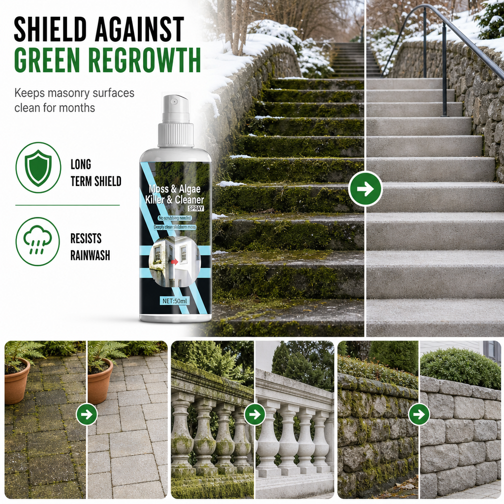 Erase Moss Instantly! Concentrated Outdoor Masonry Spray Cleaner