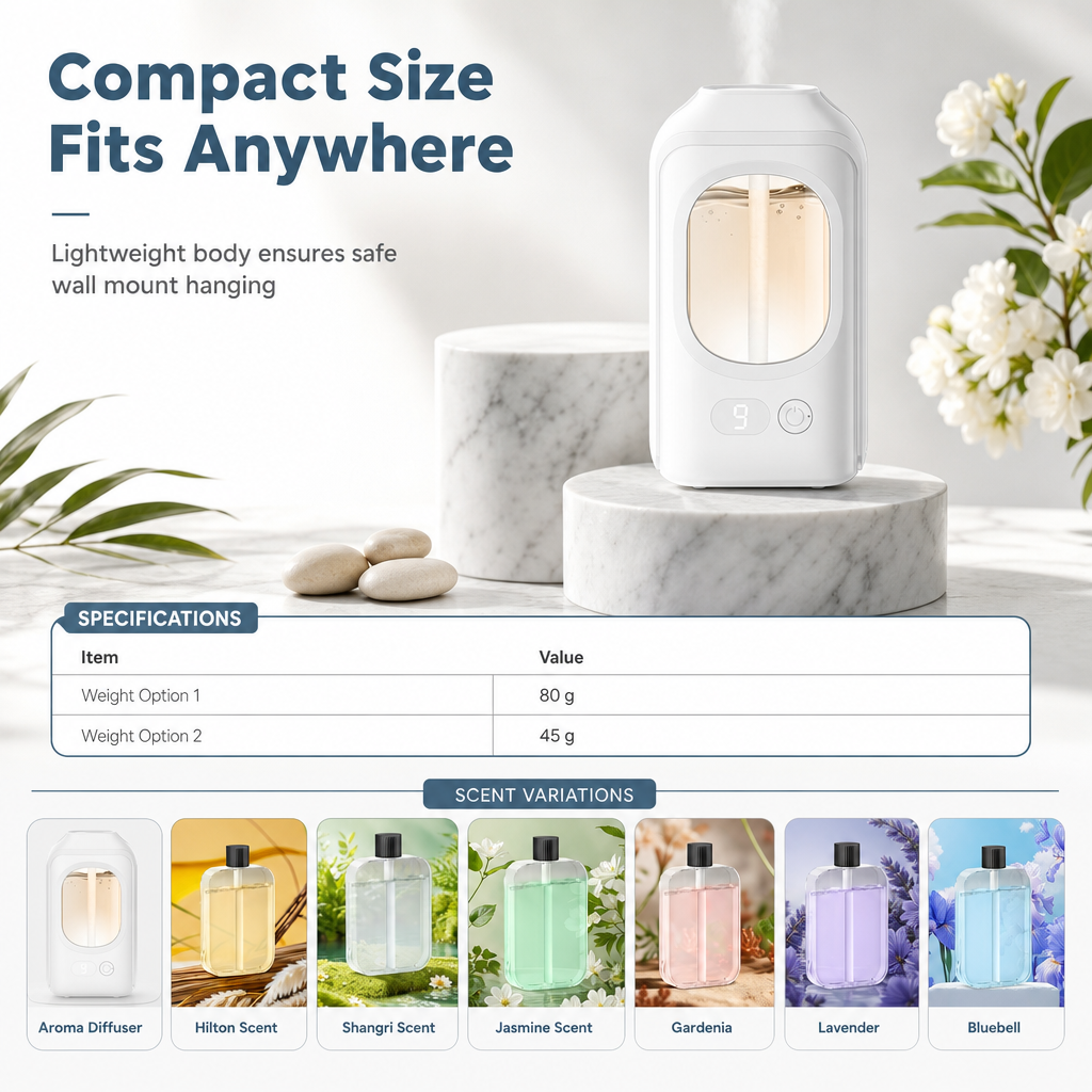 Automatic Aromatherapy Diffuser with Digital Display and 9 Adjustable Levels Smart Home Fragrance Spray Air Freshener and Deodorizer for Bedroom and Bathroom