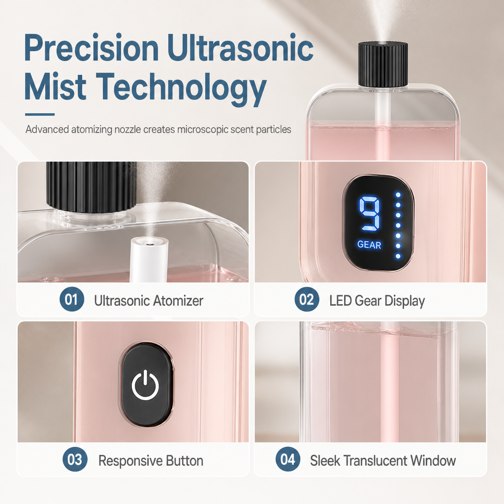Automatic Aromatherapy Diffuser with Digital Display and 9 Adjustable Levels Smart Home Fragrance Spray Air Freshener and Deodorizer for Bedroom and Bathroom