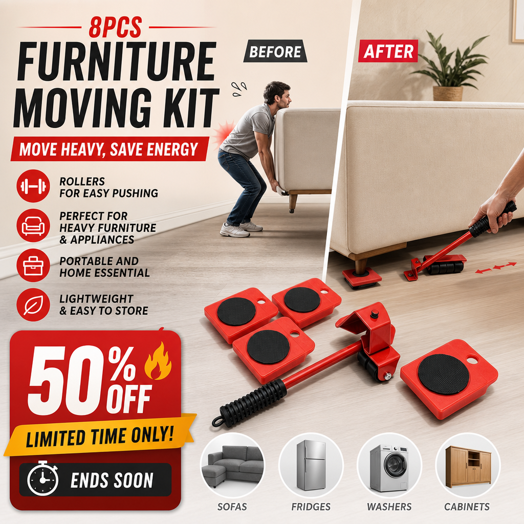 Move Heavy Furniture Instantly! 8-Piece Furniture Lifter & Slider Set