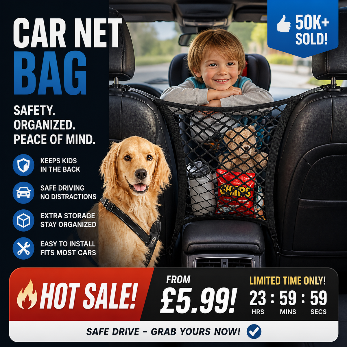 Keep Kids & Pets Back Instantly! Car Mesh Barrier Organizer