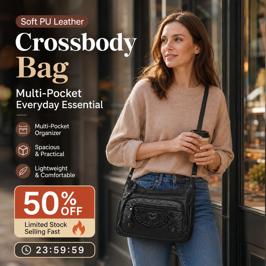 💐50% OFF! 🔥🎁Women's Soft PU Crossbody Bag – Multiple Pockets for Perfect Organization 👜🔑【Limited Offer】