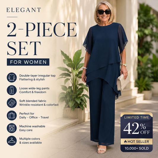 💎 Charming Irregular Top & Wide Leg Pants Set – Asymmetrical Hem, Flowy Double Layer & All-Day Elegance 👗✨