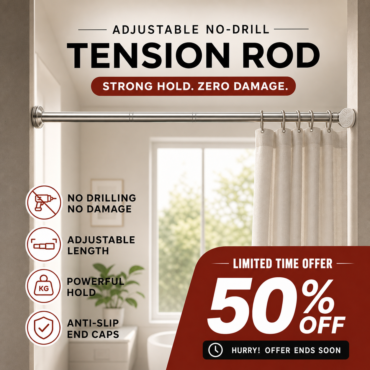 🥼👚 Create storage space anywhere anytime！Adjustable No-Drill Tension Rod