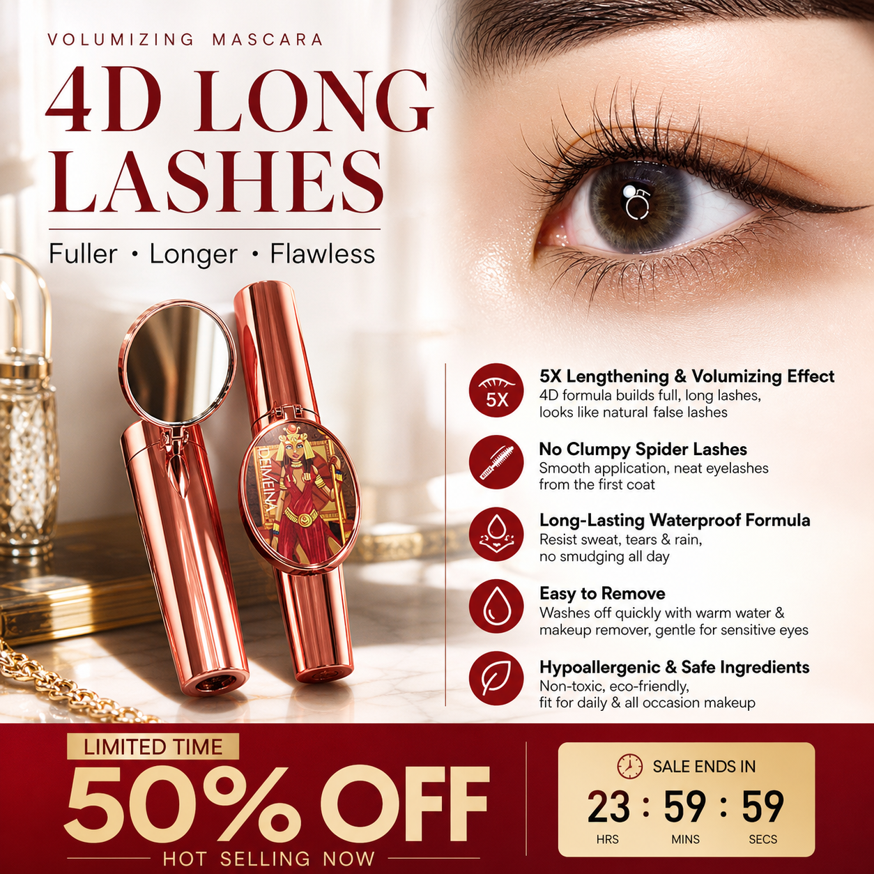 4D Lengthening & Volumizing Waterproof Mascara – Smudge-Proof & Natural Look