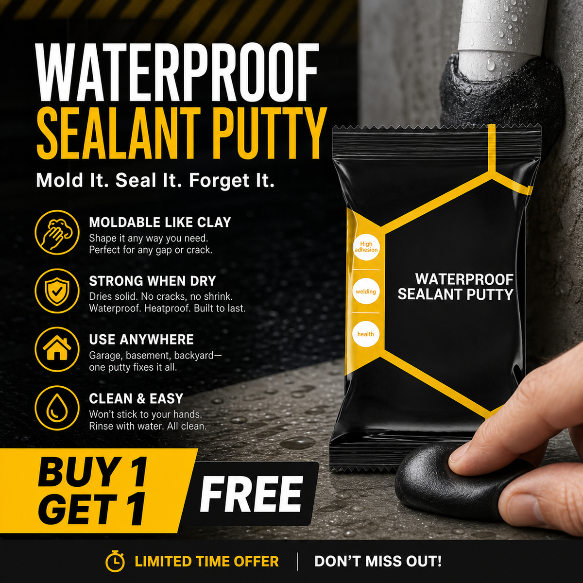Seal Leaks & Cracks Instantly! Waterproof Moldable Repair Putty