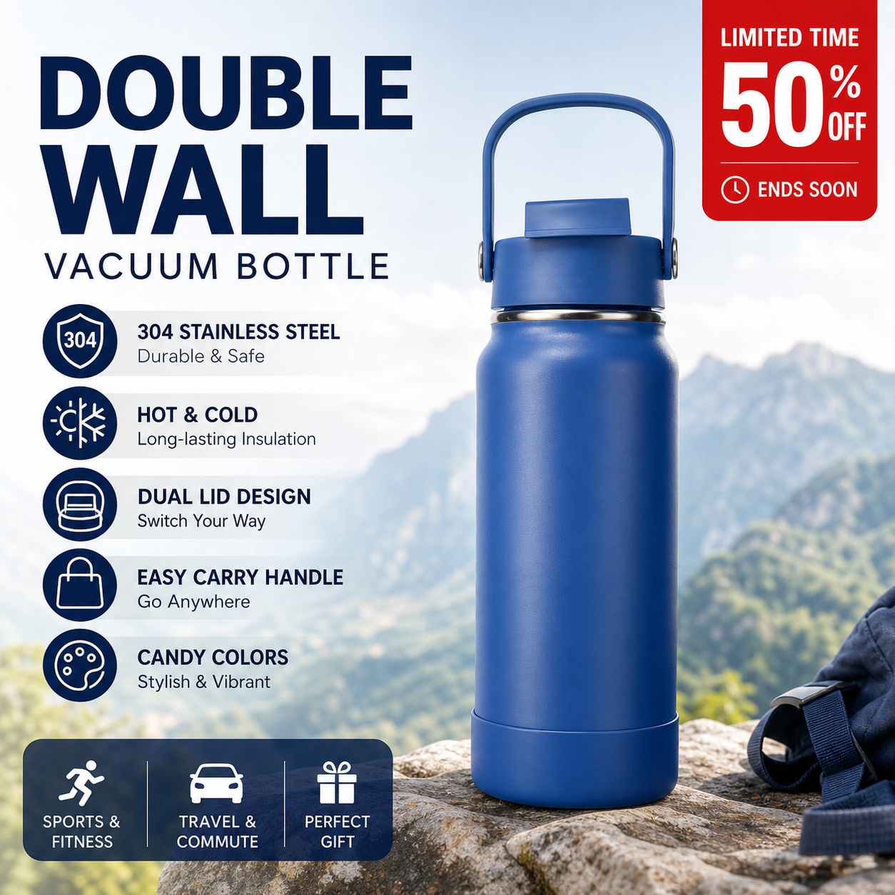 Double-Wall Vacuum Bottle – Leak-Proof & Wide Mouth Design