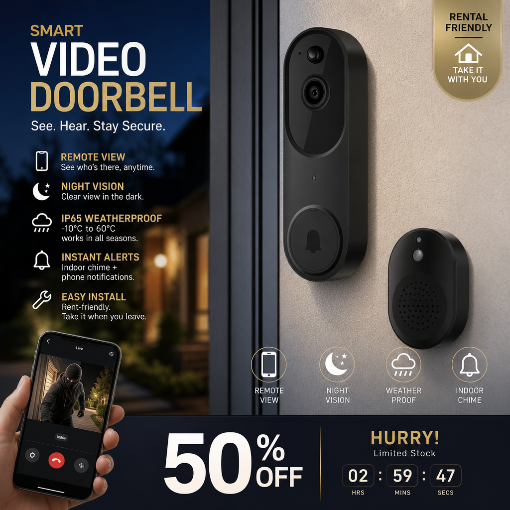 Monitor Your Door Instantly! 1080P AI Human Detection Video Doorbell