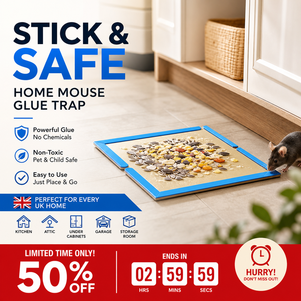 Catch Mice Instantly! Heavy-Duty Disposable Mouse Glue Traps