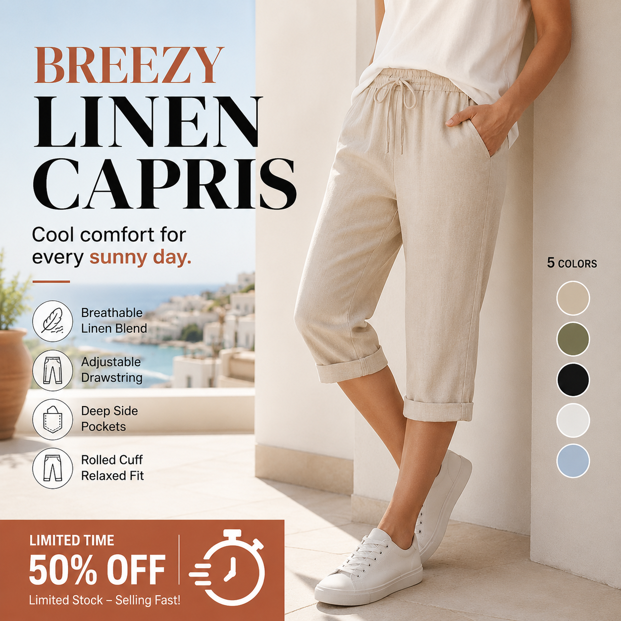 ⏳Time-Limited Special⏰Women's Casual Cotton Linen Capris
