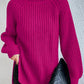 Cotton Turtleneck Raglan Sleeve Split Hem Sweater