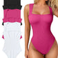 Women's Bodysuits Sexy Ribbed Strappy Square Neck Sleeveless Tummy Control Tank Tops Bodysuits