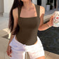 Women's Bodysuits Sexy Ribbed Strappy Square Neck Sleeveless Tummy Control Tank Tops Bodysuits