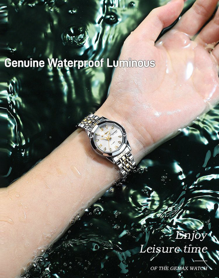 Night Glow Dual Calendar Butterfly Clasp Steel Strap Ladies' Watch