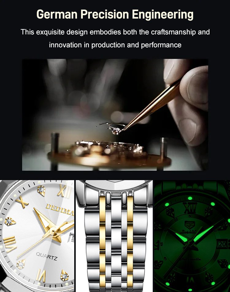 Night Glow Dual Calendar Butterfly Clasp Steel Strap Ladies' Watch
