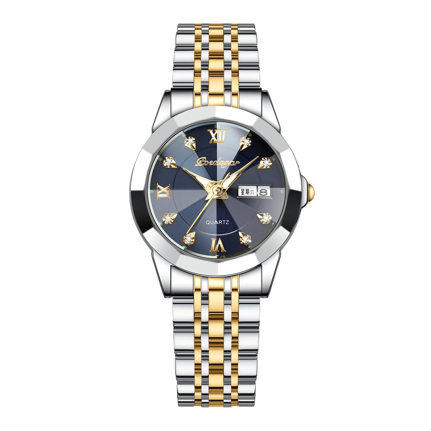 Night Glow Dual Calendar Butterfly Clasp Steel Strap Ladies' Watch