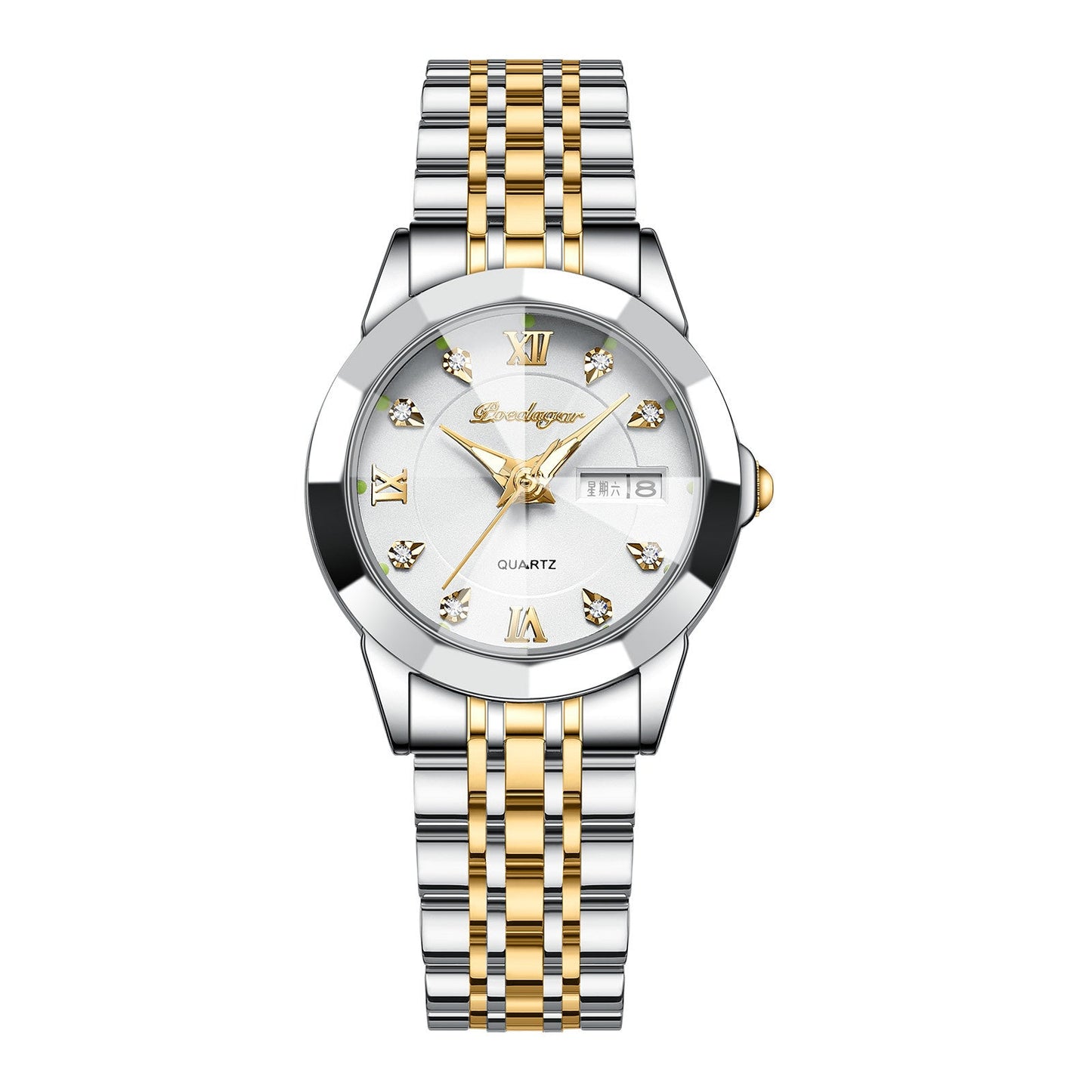 Night Glow Dual Calendar Butterfly Clasp Steel Strap Ladies' Watch
