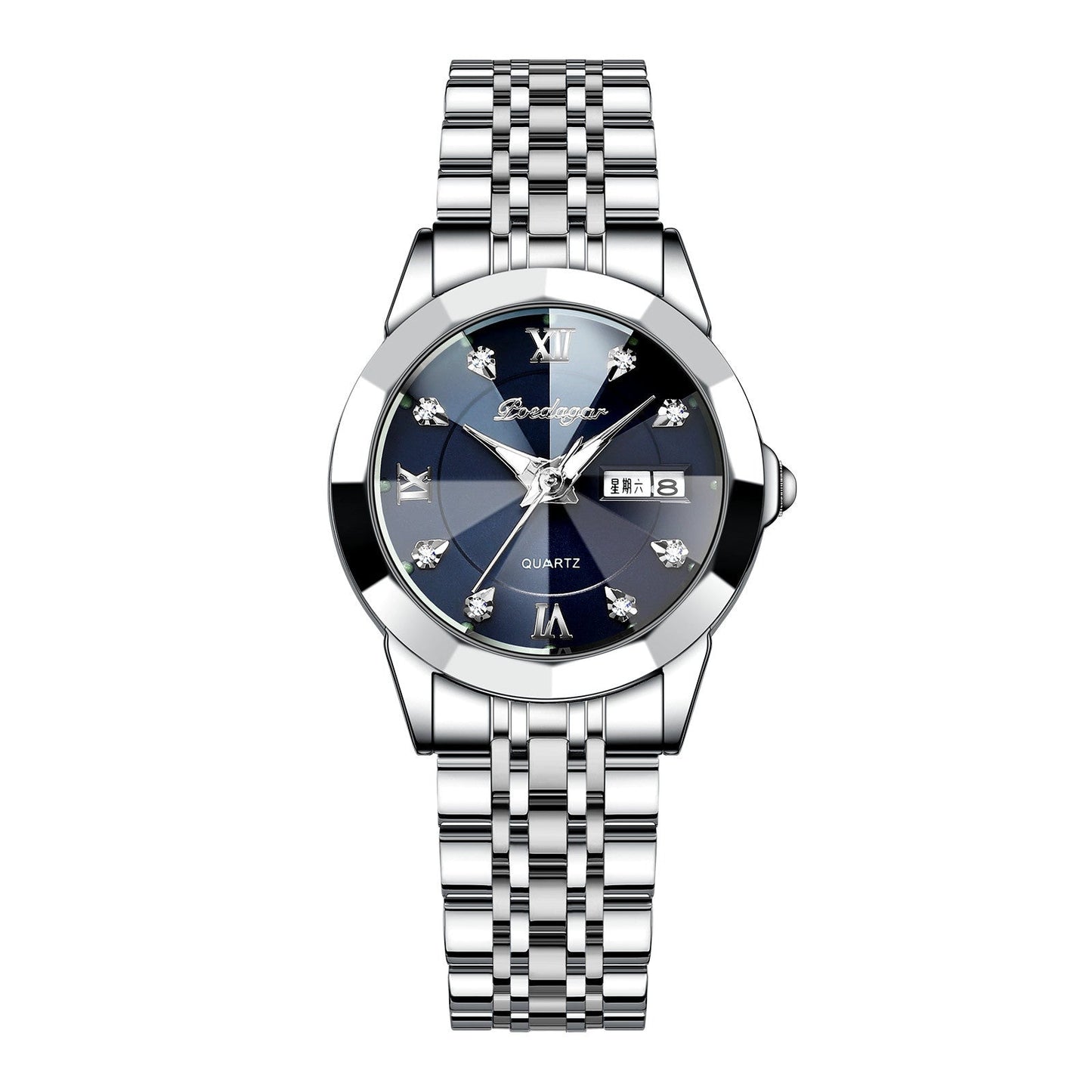 Night Glow Dual Calendar Butterfly Clasp Steel Strap Ladies' Watch