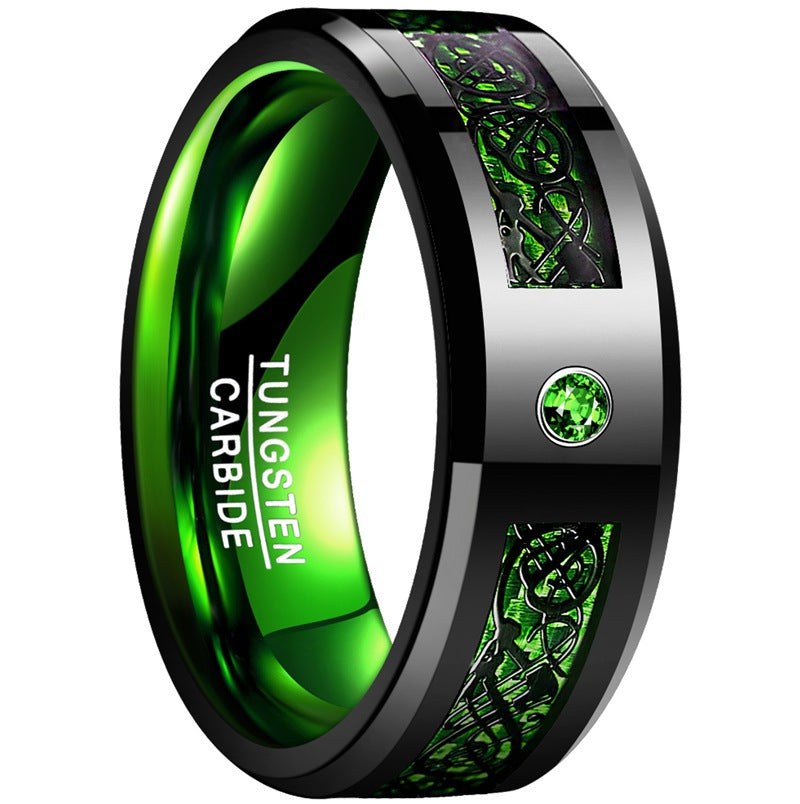 The Best Gift 8mm Titanium Steel Celtic Dragon Carbon Fiber Ring