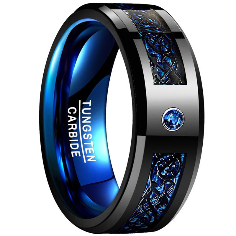 The Best Gift 8mm Titanium Steel Celtic Dragon Carbon Fiber Ring