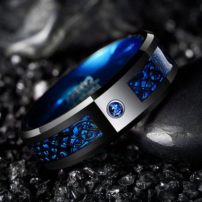The Best Gift 8mm Titanium Steel Celtic Dragon Carbon Fiber Ring