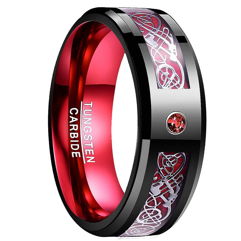 The Best Gift 8mm Titanium Steel Celtic Dragon Carbon Fiber Ring